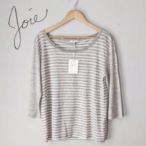 NWT Joie Linen 3/4 Sleeve Gray Striped Shirt SZ M